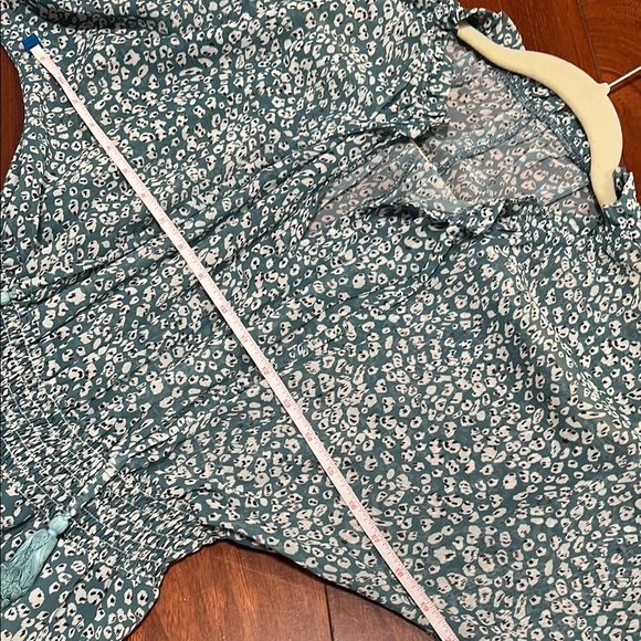 Blue White Long Sleeve V-Neck Sundress Ruffle Smocked Tiered Sheer Lined Small - Picture 5 of 10